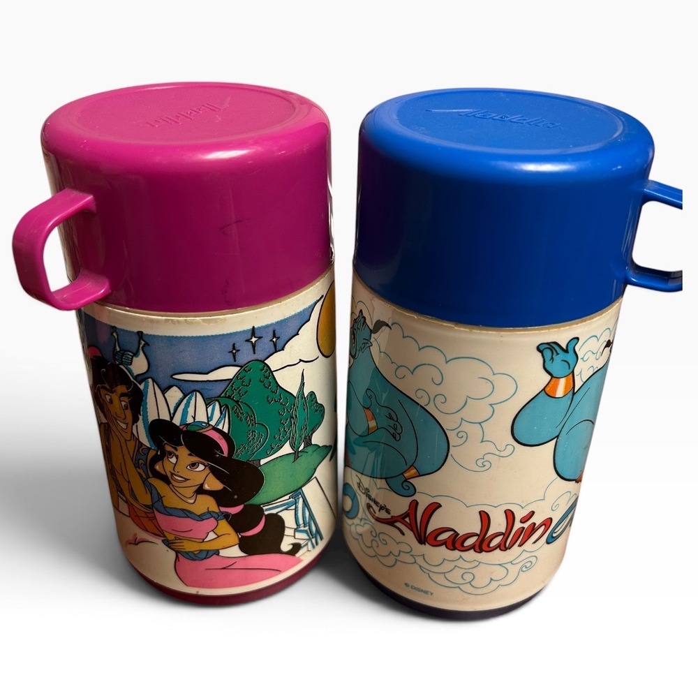 Vintage 1992 Disney Aladdin Thermos Replacement Bottle Set Plastic Cup Lid Genie